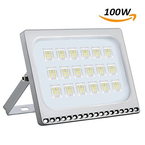 Missbee 100W Led Flood Light,New Craft Thinner Lighter Outdoor Security Light, 11000Lm, Cold White 6000-6500K, IP67 Waterproof, Landscape Spotlights for garage, yard, lawn and Garden