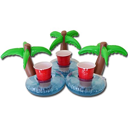 GoFloats Inflatable Palm Island Drink Holder (3 Pack), Float your drinks in style