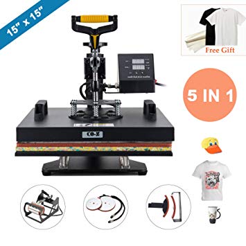 CO-Z 5 in 1 15" X 15" Heat Press 360 Degree Swivel Heat Press Machine Multifunction Sublimation Combo T Shirt Press Machine for Mug Hat Plate Cap Mouse Pad Dual Displays 1400W (5 in 1)