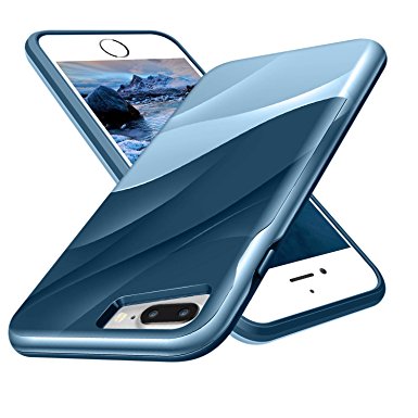 iPhone 8 Plus Case, iPhone 7 Plus/6 Plus Case, Salawat 3D Wave Textured Dual Layer Heavy Duty Shock Absorption Protective Armor Cover Soft TPU Bumper Hard PC Case for iPhone 7/8 Plus (Coastal Blue)
