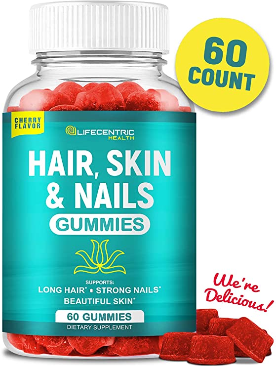 Hair Skin and Nails Gummies with High Potency Biotin 5000mcg | Tasty Cherry Hair Vitamins for Women Men & Kids | Lab Tested Gluten Free Hair Nail and Skin Vitamins Plus Biotin Gummies for Hair Growth