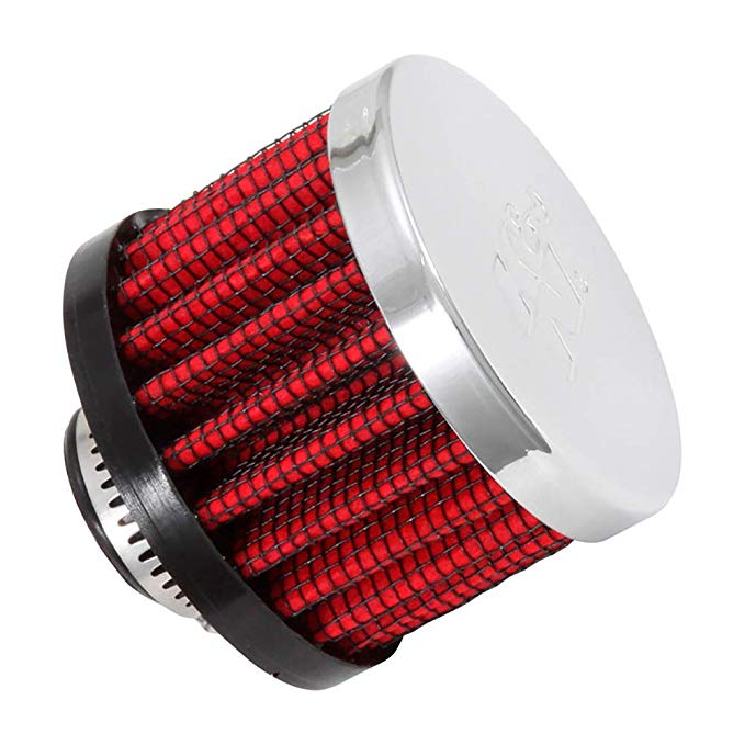 K&N Vent Air Filter / Breather: Washable and Reusable: 0.625 in (16 mm) Flange ID; 1.5 in (38 mm) Height; 2 in (51 mm) Base; 2 in (51 mm) Top , 62-1340