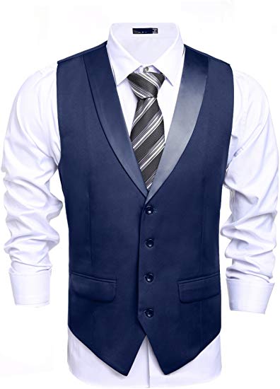 JINIDU Mens Business Suit Vest Casual Lapel Plaid Skinny Waistcoat Sleeveless Jacket