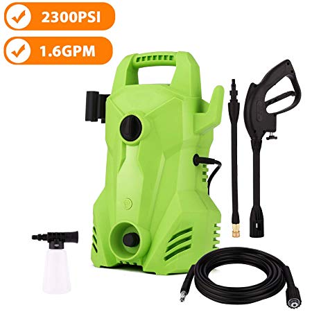 Rendio 2300 PSI 1.6 GPM Compact Electric Pressure Washer, 1400W Portable Electric Power Washer with External Detergent Dispenser,3 Nozzles