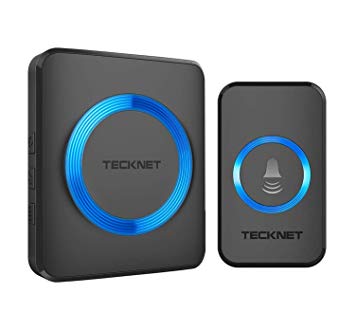 Wireless Doorbell, TeckNet Waterproof Door Bell Chime Kit Operating at 1000 Feet Range with 52 Chimes, 4 Levels Volume and LED Light, 1 Plug-in Receiver and 1 Push Button