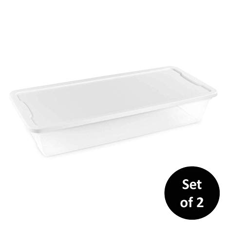 Homz 41 Quart Snaplock Container Clear Storage Bin with Lid, 2 Pack, White