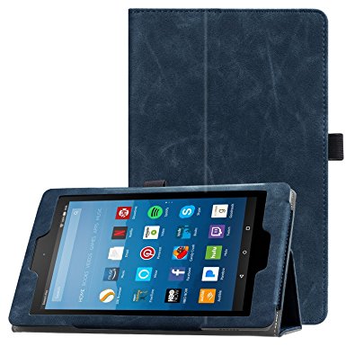 Famavala Folio Case Cover with Auto Wake/Sleep Feature for 8" Fire HD 8 Tablet [7th Generation 2017 / 6th Generation 2016] 8-Inch Tablet (T-Blue)