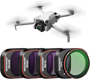 NEEWER Lot de 4 filtres ND et CPL compatibles avec DJI Mini 4 Pro, Lot de 4 polariseurs ND16 ND64 ND256 CPL et filtres à densité Neutre, Accessoires pour objectifs de Drone, Cadre en Aluminium