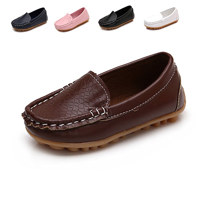 Goeao Toddler Boys Girls Leather Loafers Slip on Boat Dress Shoes Flat
