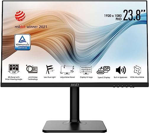 MSI Modern MD241P 24” IPS FHD (1920 x 1080) Non-Glare with Super Narrow Bezel 75Hz 5ms 16:9 with Adjustable Stand - 1x USB Type C