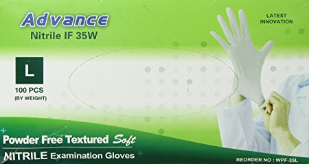 Diamond Gloves Advance Powder-Free Textured Soft Nitrile Examination Gloves, White, Large, 100 Count