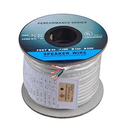 C&E 100 Feet 16AWG CL2 Rated 4-Conductor Loud Speaker Cable (For In-Wall Installation)