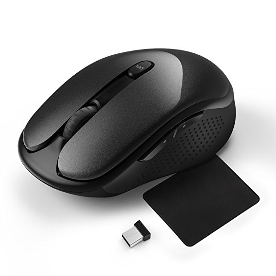 Wireless Mouse and Mouse Pad Set, Jelly Comb 2.4G Slim Wireless Mouse Optical Cordless Mouse Pad Set Combo with USB Receiver for Notebook, PC, Laptop, Computer, Macbook (Midnight Black)