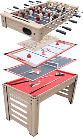 Hathaway Madison 54-in 6 in 1 Multigame Table, Ideal for Family Game Rooms, Includes Billiards, Foosball, Slide Hockey, Table Tennis, Mini-Shuffleboard and Mini-Bowling,Driftwood