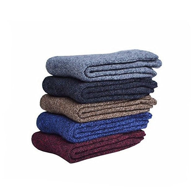 Men's 5-Pack Solid Color Cashmere-Wool Blend Crew Socks
