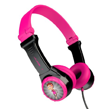 JLab JK-BLKPNK-BOX JBuddies Kids- folding, Volume Limiting Headphones Guaranteed for Life - Black/Pink