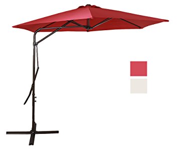 Domi Outdoor Living 9 Ft Cantilever Patio Umbrella with Strong Sturdy Hand Push Round,6 Steel Ribs,UV Resistant,Red