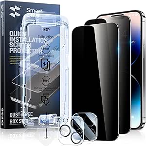 SmartDevil 2Pack for iPhone 14 Pro Privacy Screen Protector with 2Pack Camera Lens Protector, 9H Protection Anti-Spy Privacy Glass Tempered Film with Auto Dust-Elimination Install, Bubble Free