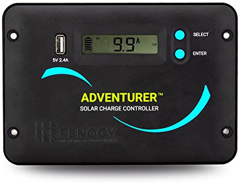 Renogy Adventurer-Li 30A Negative-Ground PWM Flush Mount Charge Controller w/LCD Display - Compatible with Lithium, Sealed, Gel, and Flooded Batteries, Black