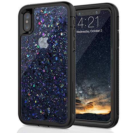 SEYMAC Stock Girls/Women iPhone X/XS Case(NOT for XR or Max), [Hybrid Drop Protection] Case with Shiny Black [in-Material-Decoration], Dual Layer Flexible Protective Case for iPhone X/XS 5.8'' -Black