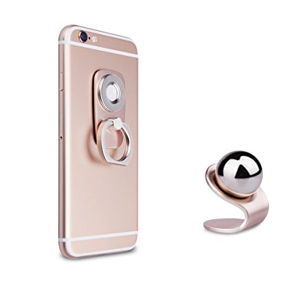 Bobonida Magnetic Phone Holder 2 in 1 Premium Car Mount Holder 360 Rotation Finger Ring Grip with Stand for All Size of Phones (Rose Gold)
