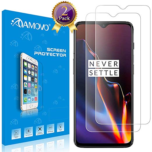 OnePlus 6T Screen Protector [2 Pack] AMOVO HD Clear Tempered Glass for OnePlus 6T [Case Friendly] Premium 9H Hardness Anti-Fingerprint Glass Protector for OnePlus 6T (OnePlus 6T, 2Pack)