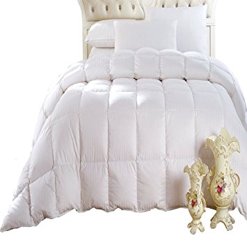 Queen Size White Stripes Goose Down Comforter 300 thread count 600 fill power By sheetsnthings