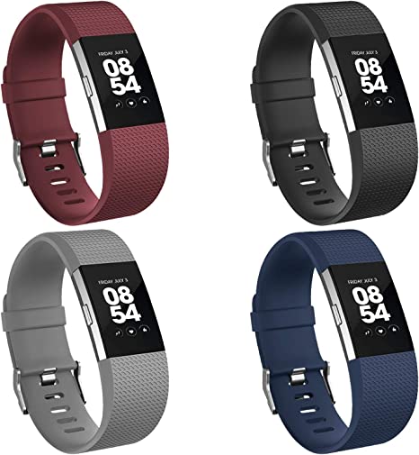 Vancle 4 Pack Replacement for Fitbit Charge 2 Strap, Watchbands Soft Comfortable Accessory Straps for Fitbit Charge 2