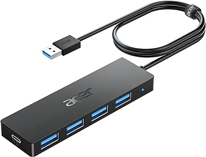 Acer USB Hub 4 Ports, Multiple USB 3.0 Hub, USB A Expander for Laptop with USB C Power Port, USB Extender for A Port Laptop, Windows, Linux, Acer PC, and More (4ft)