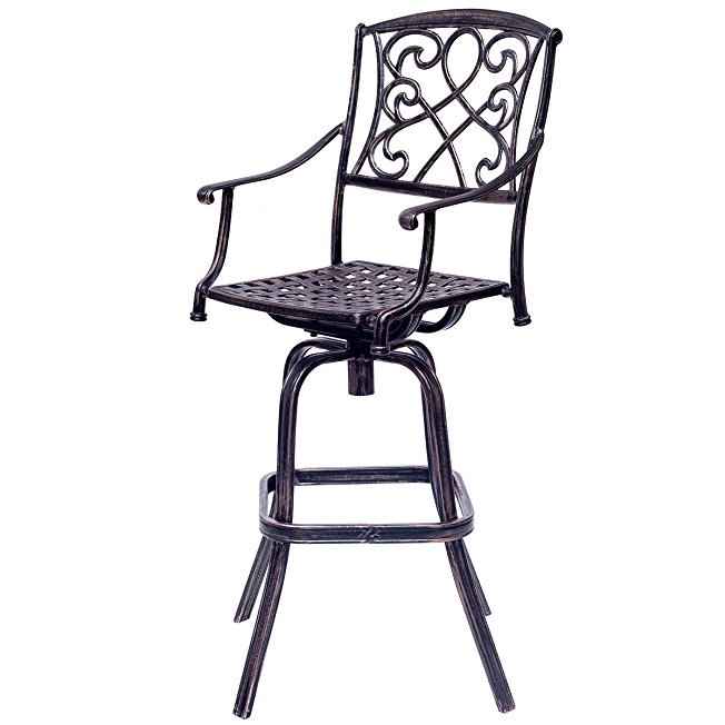 Costway New Cast Aluminum Swivel Bar Stool Patio Furniture Antique Copper Design Outdoor