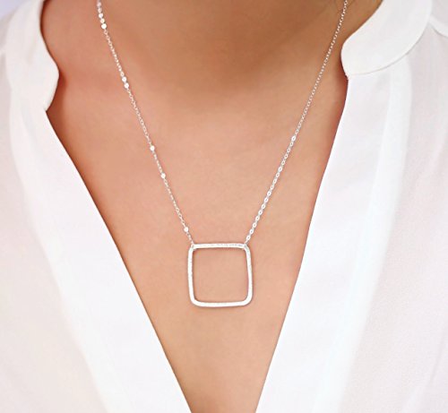 Square Necklace, Statement Necklace, Silver Geometric Necklace, Large Outline Square Shaped Necklace on Delicate Chain