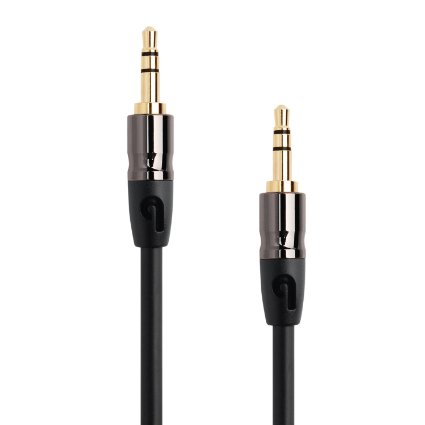 PlugLug® - 3.5mm Male to 3.5mm Male Stereo Audio Cable (8 Feet Black) - New Design for iPhone, iPad, Smartphones and MP3s
