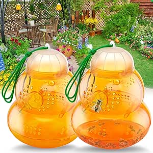 Wasp Trap Outdoor Hanging, Effective Bee Traps Catcher, Wasp Deterrent Killer Insect Catcher, Non-Toxic Reusable Hornet Yellow Jacket Trap (Orange, 2 Pack)