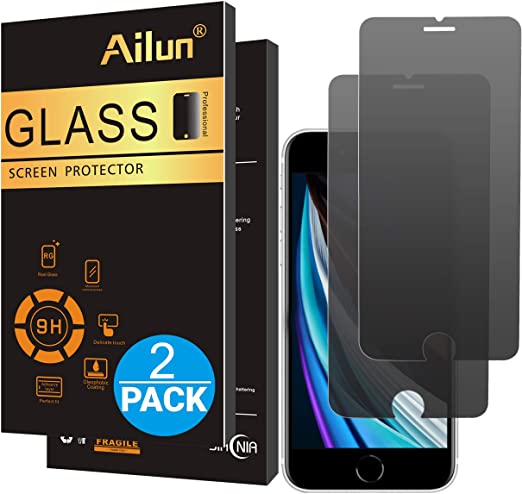 Ailun Privacy Tempered Glass Screen Protector for Apple iPhone SE 2020 2nd Generation, 2PackTempered Glass 0.33mm, Anti-Scratch Case Friendly