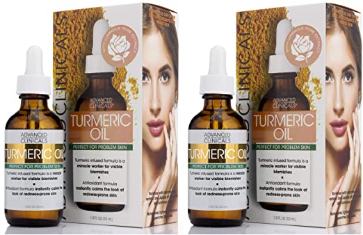 Advanced Clinicals Turmeric Oil for face. Antioxidant formula with Rose Extract and Jojoba oil for dry skin, redness, and skin blemishes. (Two - 1.8oz)