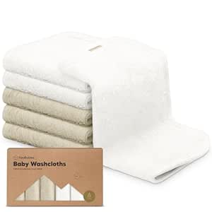 6-Pack Baby Washcloths - Soft Viscose Derived from Bamboo Washcloth, Baby Wash Cloths, Baby Wash Cloth for Newborn, Kids, Bath Baby Towels, Face Towel, Face Cloths for Washing Face (White/Stone)