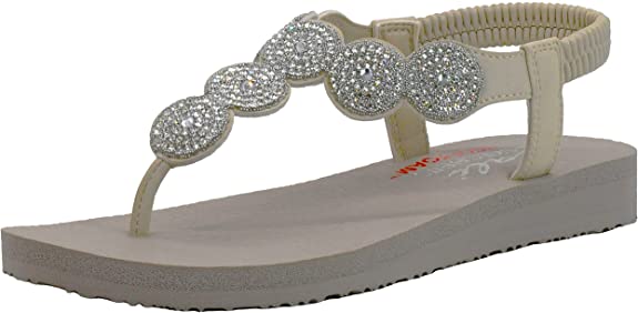 Skechers Women's Meditation-Stars & Sparkle-Circular Rhinestone Slingback Thong Flip-Flop