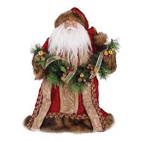 Roman 14-Inch Burgundy Santa with Gold Accents Tree Topper