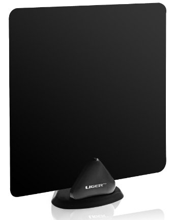 Liger HDTV Antenna, Liger 35 Mile Range Ultra-Thin Indoor TV Antenna - Receive HD Television Signals for Free - Includes 10 ft Coaxial cable, Adhesive and Stand