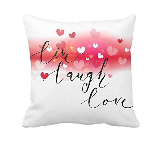 Live Laugh Love Heart Throw Pillow Case Cushion Cover Cotton Polyester 18 x 18 Inch Valentine's Day Home Decoration