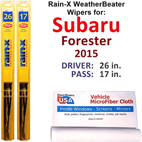 Rain-X WeatherBeater Wiper Blades for 2015 Subaru Forester Set Rain-X WeatherBeater Conventional Blades Wipers Set Bundled with MicroFiber Interior Car Cloth