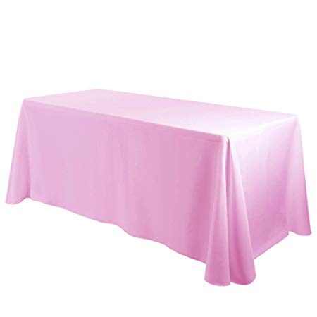 E-TEX Oblong Tablecloth - 90 x 132 Inch Rectangle Table Cloth for 6 Foot Rectangular Table in Washable Polyester, Pink