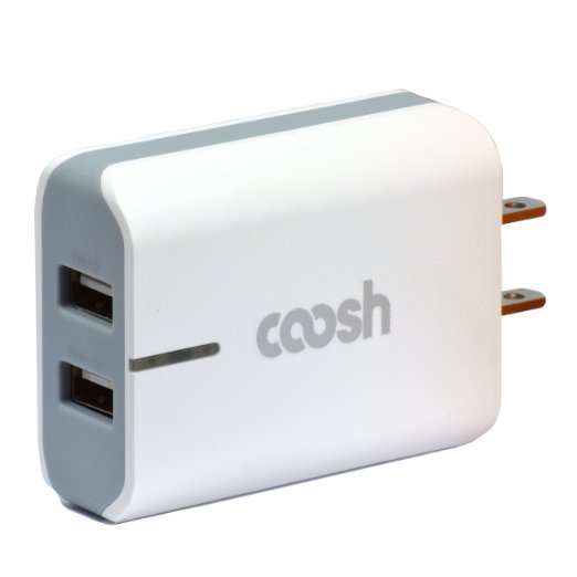 Coosh 3.1A 15W Dual USB Travel Mobile Wall Charger AC Power Adapter for Apple and Android Phones and Tablets: Apple iPad Air, iPad 5, iPad 2, New iPad 3, iPad Mini, iPhone 6, 6 Plus, 5S, 5C, 5, 4S, 4, 3, 3GS, Samsung Galaxy Tab, S5 S4 S3, Note 4 3 2, HTC One M8, Motorola & More!