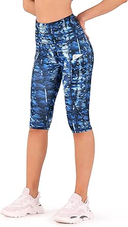 ODODOS Women's High Waisted Yoga Capris with Pockets, Tummy Control Non See Through Workout Athletic Running Capri Leggings