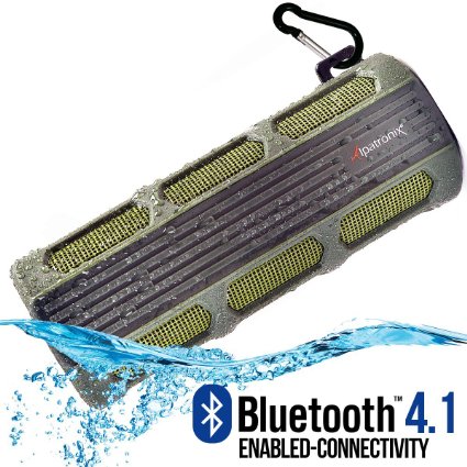 Waterproof Bluetooth Speaker, Alpatronix® [AX410: Heavy-Duty & Rugged] Ultra Portable Wireless 12-Watt Stereo Speaker with Shockproof, Dustproof, Splashproof, Water-Resistant Features includes Bluetooth 4.1, Built-In 3000mAh Rechargeable Battery, Enhanced Super BASS with Subwoofer, Built-In Microphone, Speakerphone & Playback Controls [Compatible w/ iPod, iPad, iPhone, Android Devices, Smartphones, Laptops & Desktop PC / Carabiner Included, Fits Easily in Bicycle Water Bottle Cages] - (Green)