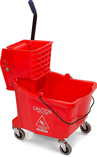 Carlisle 3690405 Commercial Mop Bucket with Side Press Wringer, 35 Quart Capacity, Red