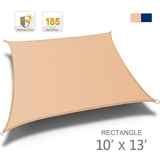 MOVTOTOP Sun Shade Sails 10x13 FT Rectangle, 185 GSM Thicker Outdoor Shade Block 95% UV Keep Cool for Deck, Patio, Pergola, Backyard Outdoor(Sand)