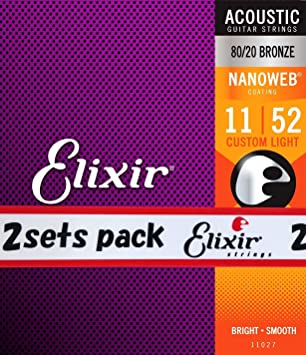 Elixir Nanoweb Custom Light Acoustic Guitar Strings 2-Pack