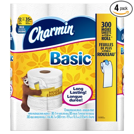 Charmin Basic Toilet Paper, Bath Tissue, Huge Roll, 12 Count (Pack of 4)