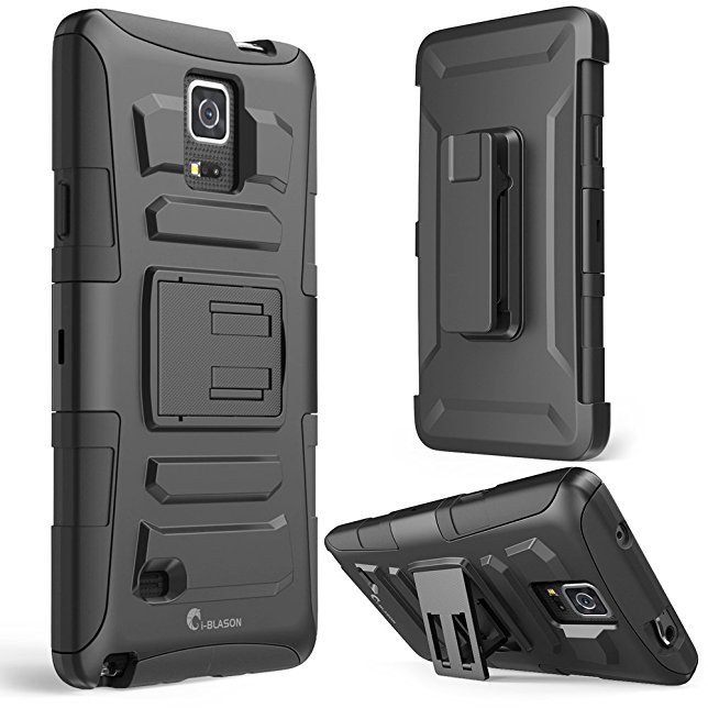 Galaxy Note 4 Case, i-Blason Prime Series Dual Layer Holster For Samsung Galaxy Note 4 [SM-N910S] with Kickstand and Locking Belt Swivel Clip (Black)